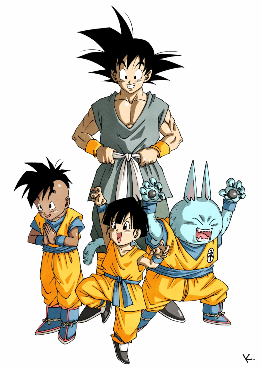 1girl, 3boys, animal_ears, black_eyes, black_hair, black_shoes, cat_boy, cat_ears