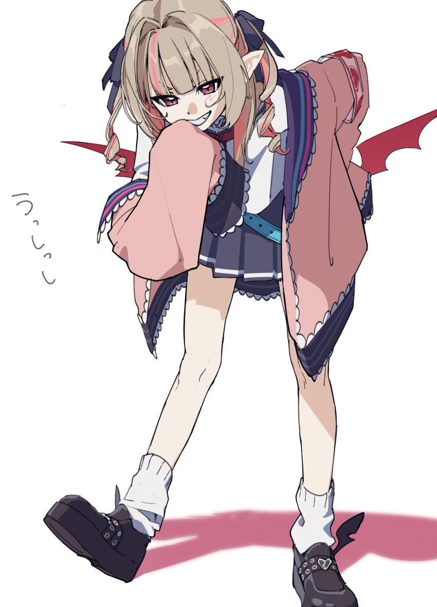 1girl, absurdres, ankle_socks, belt, black_shoes, blue_sailor_collar, blue_skirt, brown_hair