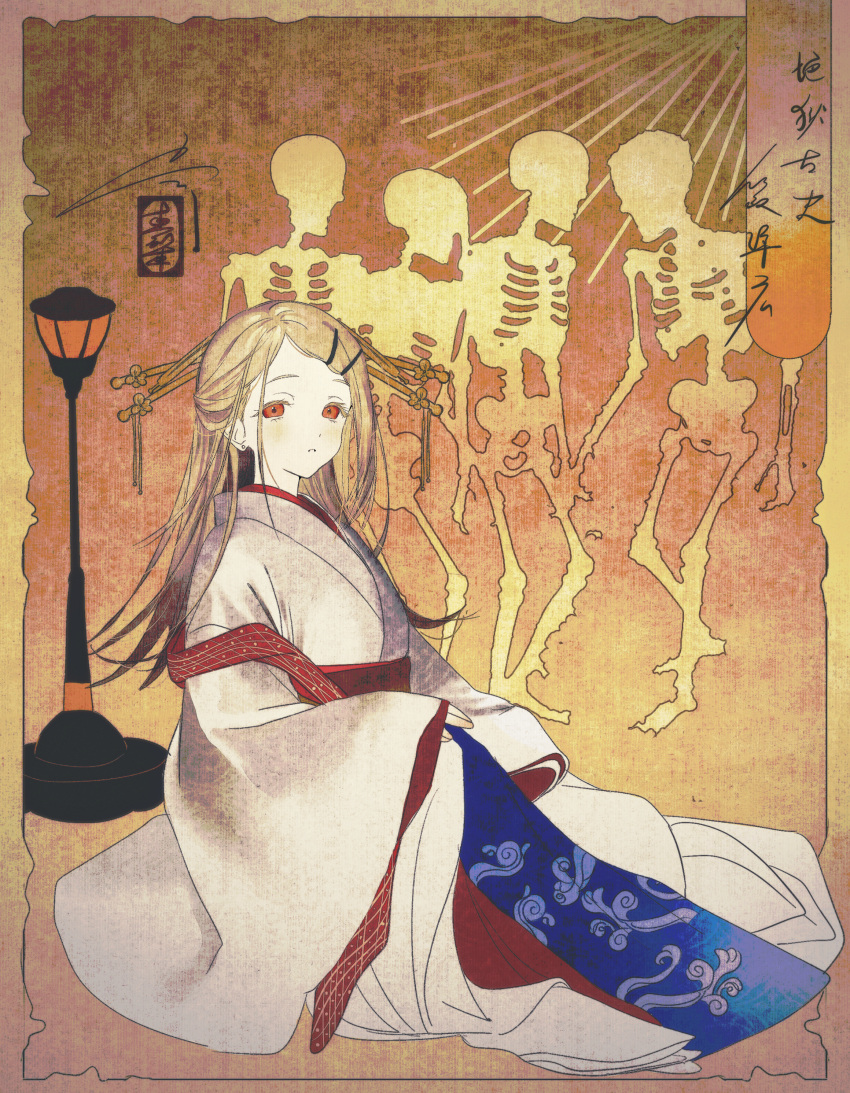 1girl, absurdres, alternate_costume, colored_sclera, dot_nose, faux_traditional_media, fine_art_parody, gakuen_idolmaster