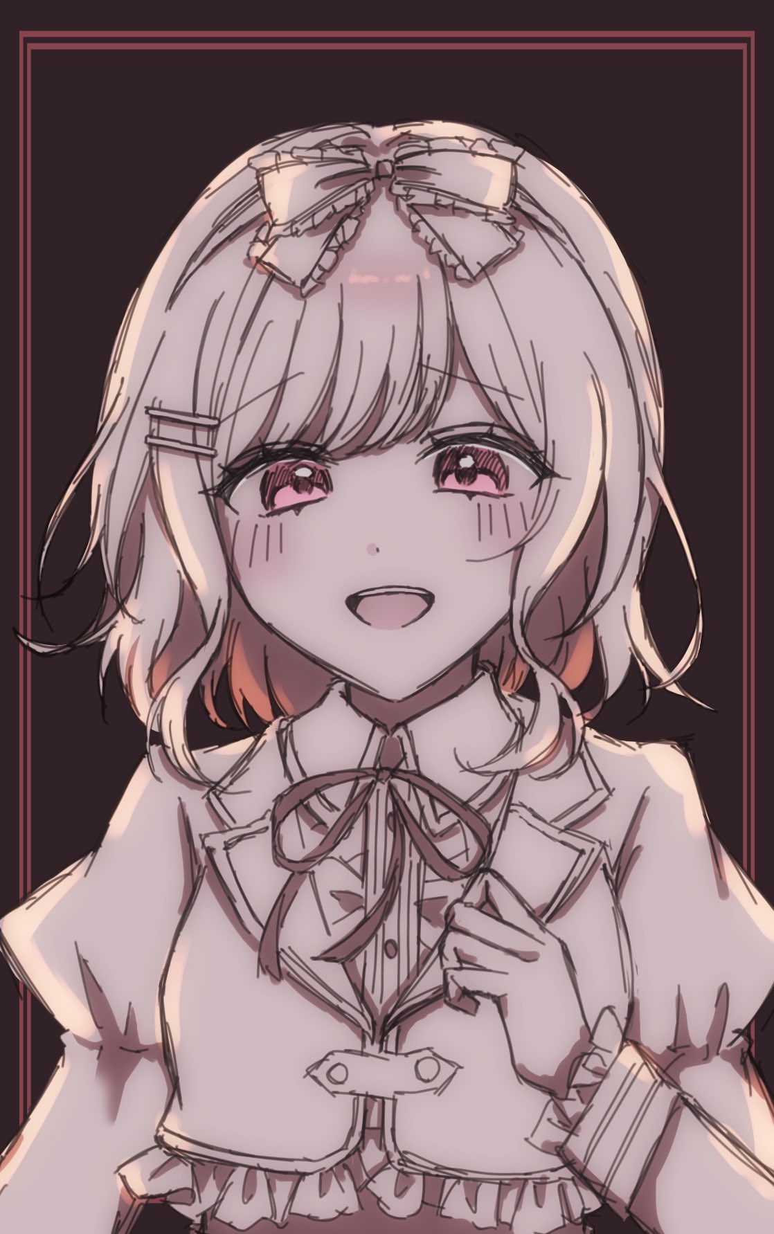 1girl, collared_shirt, commentary, d4dj, frilled_shirt, frills, hair_ornament, hairclip