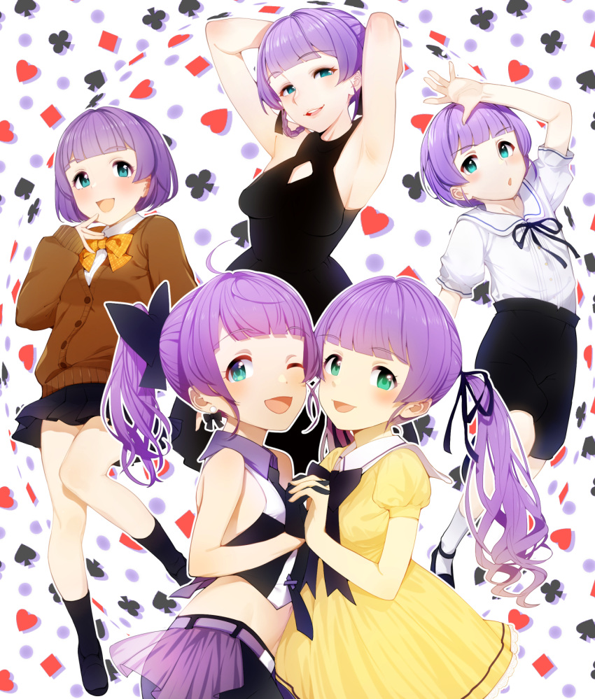 1boy, ahoge, aqua_eyes, armpits, black_dress, blue_eyes, bob_cut, collar_dress