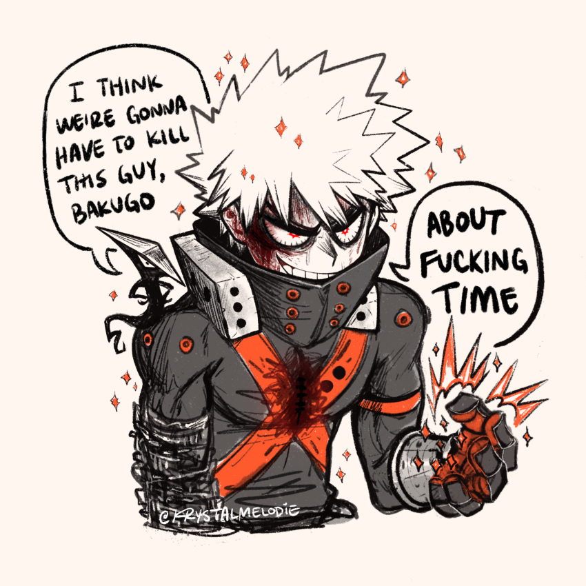 2boys, artist_name, bakugou_katsuki, blood, blood_from_forehead, blood_on_chest, blood_on_clothes, blood_on_ears