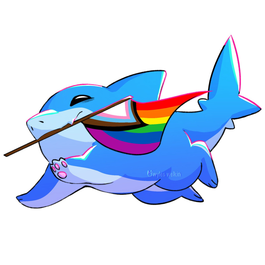 1boy, artist_name, closed_mouth, english_commentary, fins, fish_tail, highres, jeff_the_land_shark