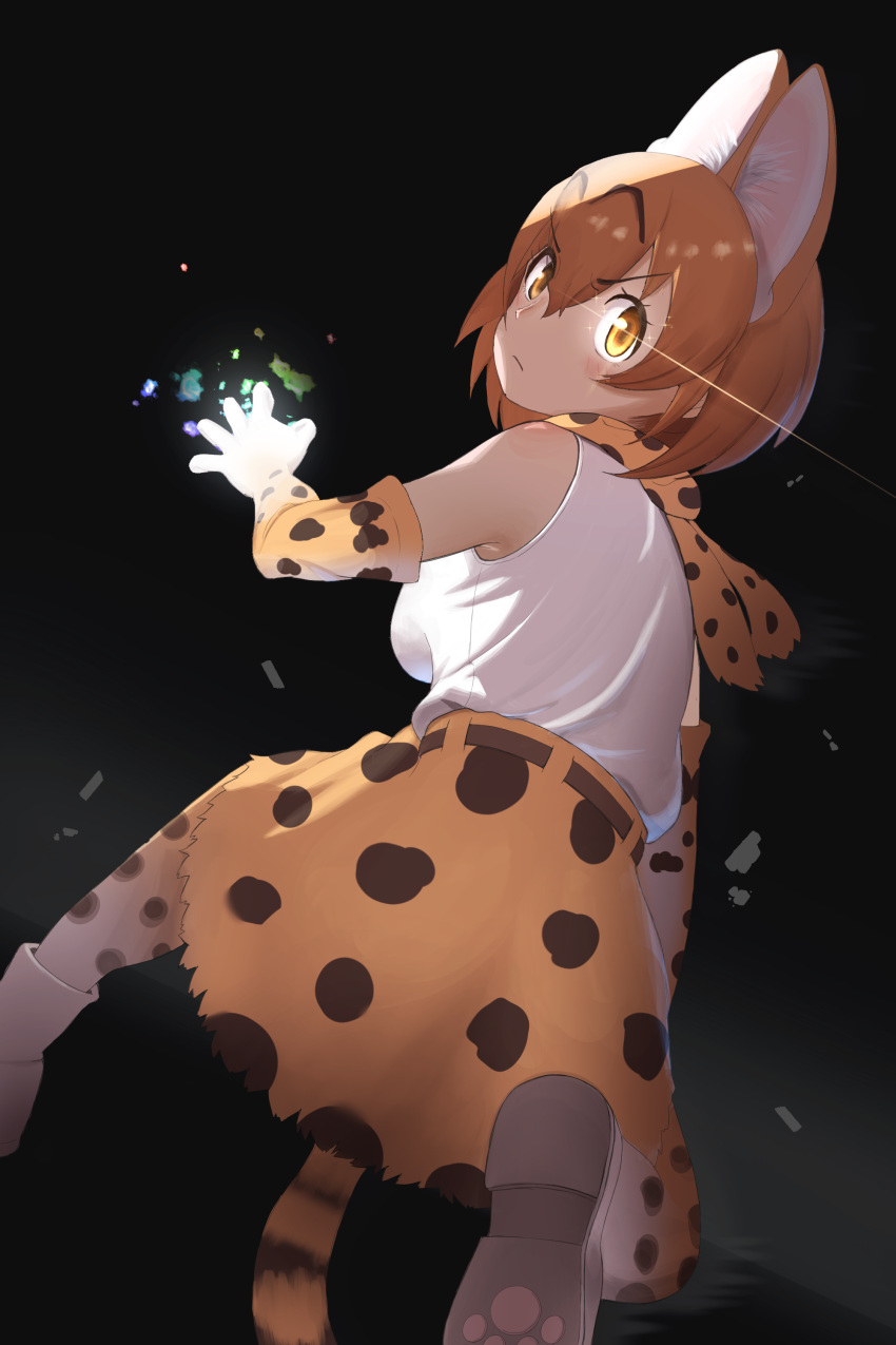 >:(, 1girl, absurdres, animal_ear_fluff, animal_ears, animal_print, bare_shoulders, black_background