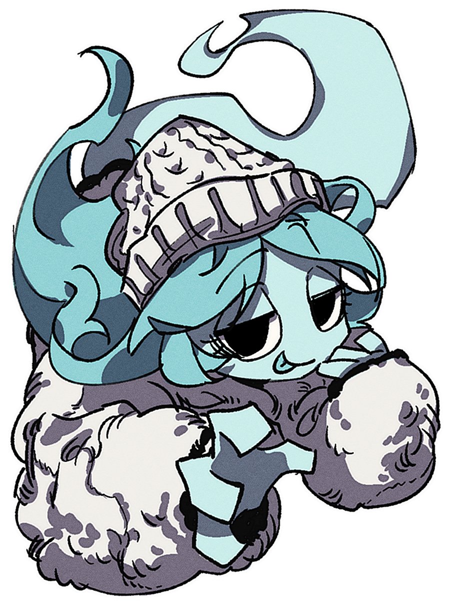 1girl, :p, beanie, black_eyes, blue_hair, blue_skin, closed_mouth, colored_skin