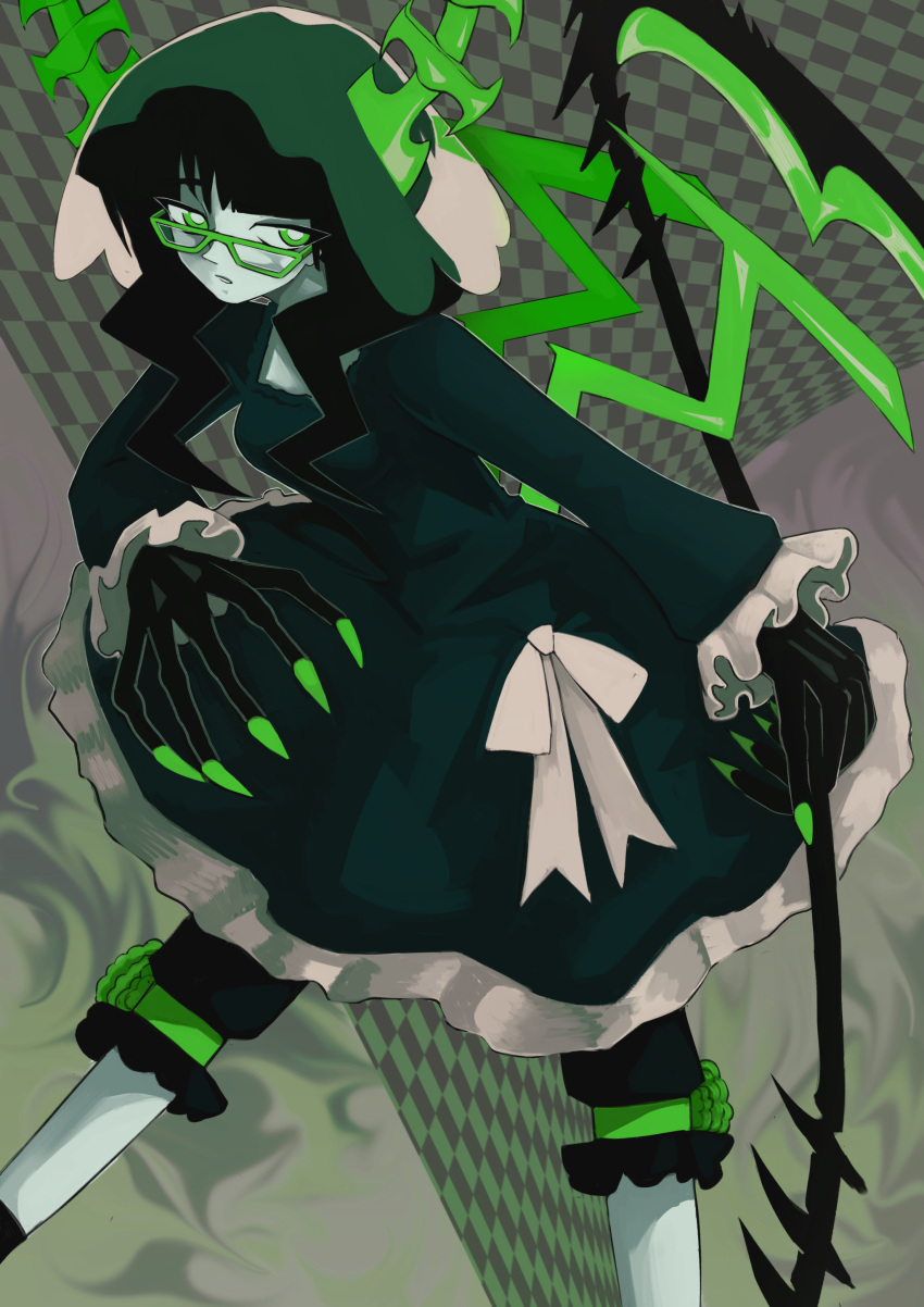 1girl, absurdres, black_dress, black_hair, black_leggings, black_rock_shooter, dead_master, dress