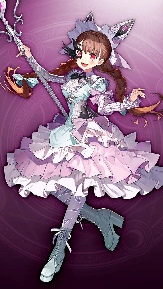 1girl, boots, braid, breasts, brown_hair, chaos_dorothy_(grimms_notes), dress, eye_mask