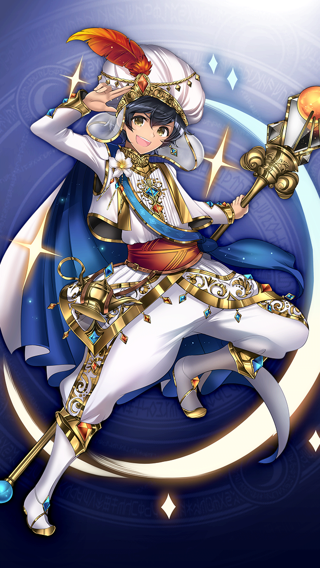 1boy, aladdin_(grimms_notes), aladdin_(koutei)_(grimms_notes), arabian_clothes, black_hair, blue_background, dark-skinned_male, dark_skin