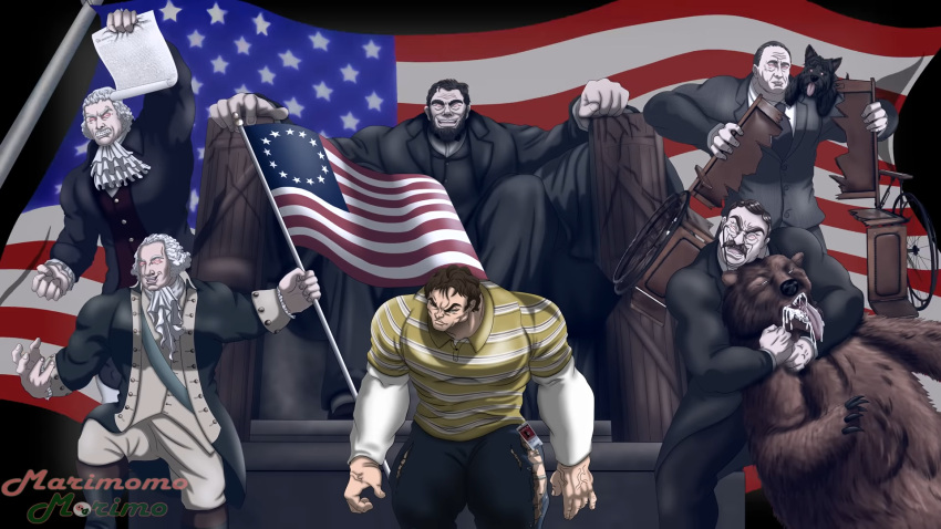 6+boys, abraham_lincoln_(real_life), american_flag, artist_name, ascot, bear, beard, betsy_ross_american_flag