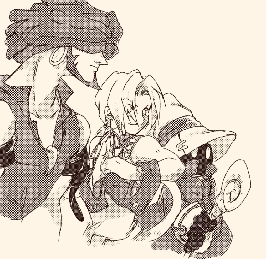 3boys, amarant_coral, beard, belt, belt_pouch, black_mage_(final_fantasy), chinstrap_beard, cropped_vest