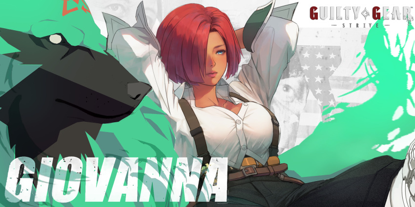 1girl, absurdres, arrow_(symbol), blue_eyes, breasts, character_name, commentary, copyright_name