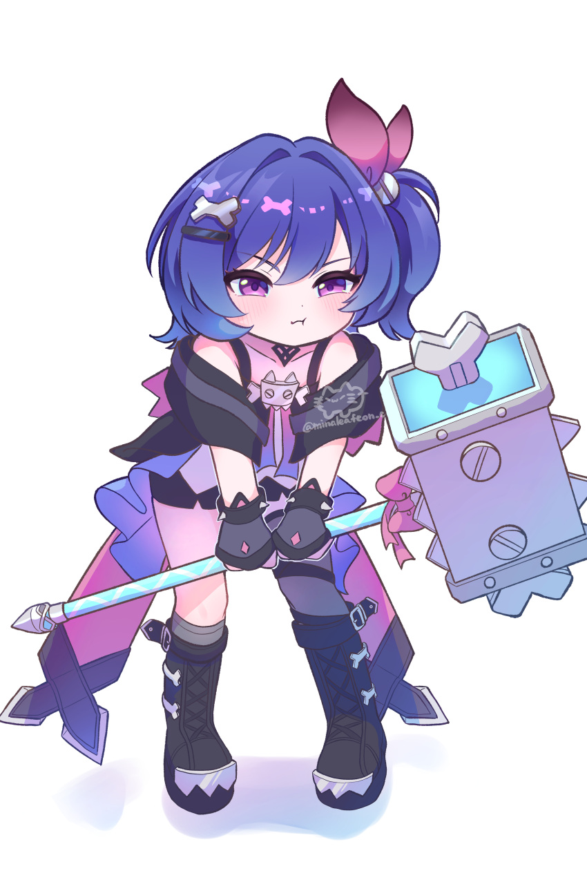 1girl, absurdres, genshin_impact, giant_hammer, goth_fashion, hammer, highres, holding