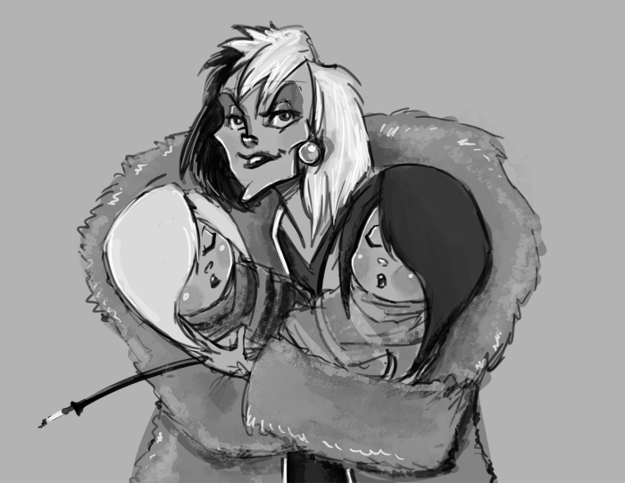 101_dalmatians, aged_down, brittany_biskit, caeledonian, commentary, crossover, cruella_de_vil, disney