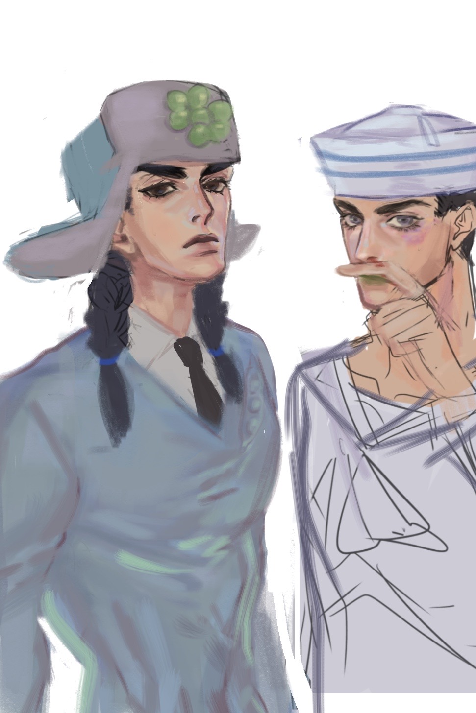 2boys, black_eyes, black_hair, black_necktie, blood, braid, collarbone, collared_shirt