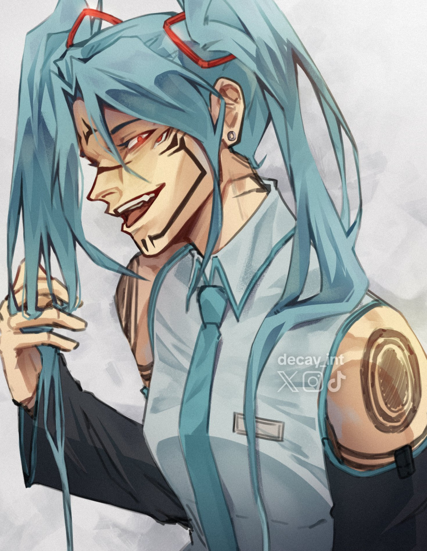 1boy, blue_hair, blue_necktie, commentary, decay_int, earrings, english_commentary, extra_eyes
