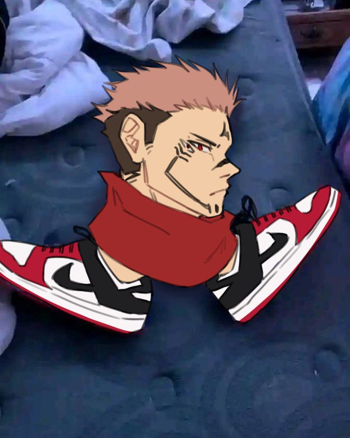 1boy, closed_mouth, decay_int, extra_eyes, facial_mark, frown, head_and_feet_only, jujutsu_kaisen