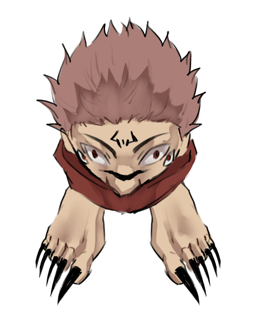 1boy, barefoot, commentary, decay_int, english_commentary, extra_eyes, facial_mark, from_above