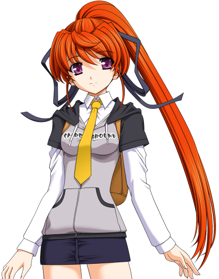 1girl, 2000s_(style), backpack, bag, casual, closed_mouth, game_asset, hair_ribbon
