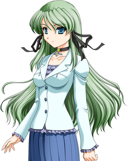1girl, 2000s_(style), blue_eyes, casual, choker, closed_mouth, expressionless, game_asset