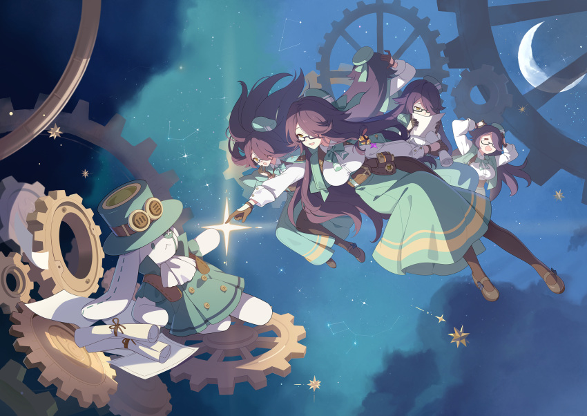 1girl, aqua_necktie, aqua_skirt, black_pantyhose, breasts, highres, large_breasts, long_hair