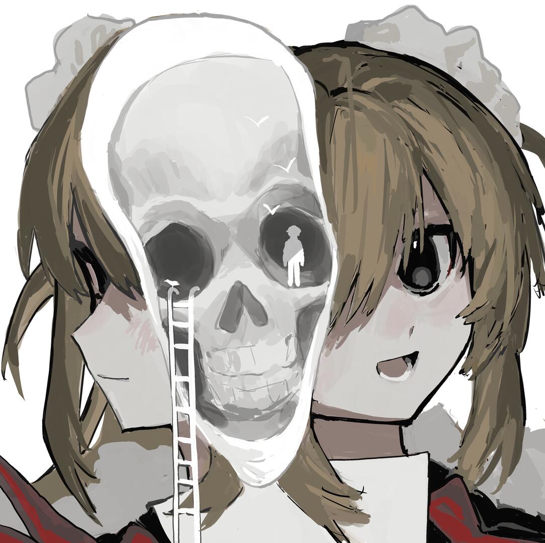 2girls, :d, azzmaaaa, bird, black_eyes, blonde_hair, dual_persona, flesh_blood_&amp;_concrete