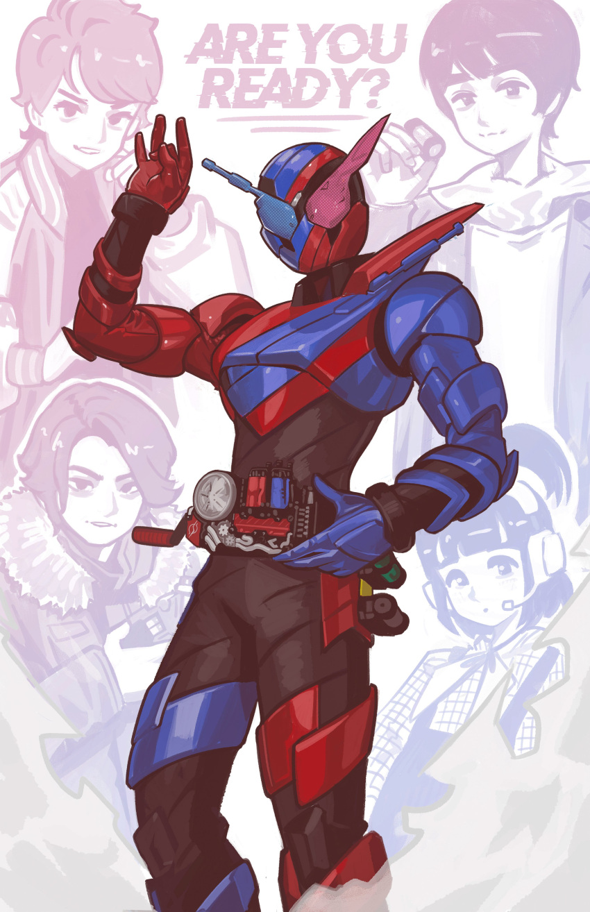 1girl, 4boys, absurdres, animification, april_jubilees, armor, banjou_ryuuga, black_armor
