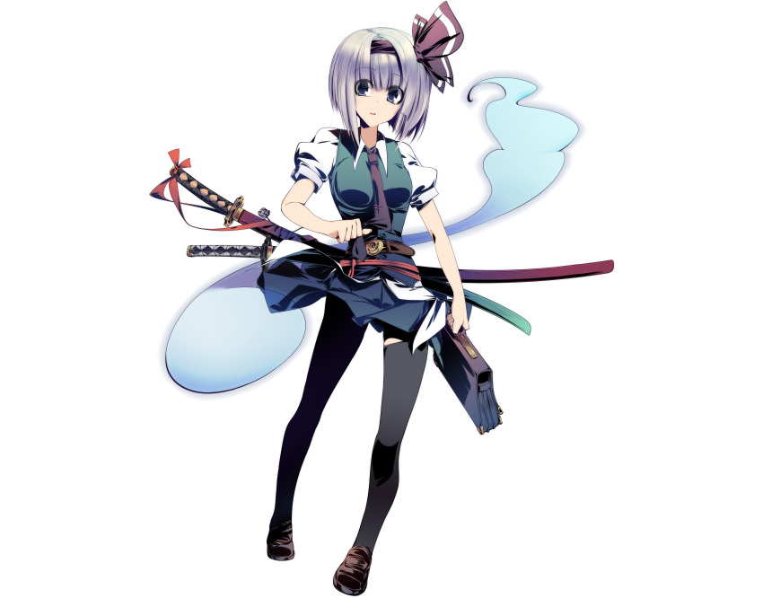 blue_eyes, girl, konpaku_youmu, pink_hair, school_uniform, simple_background, solo, sword