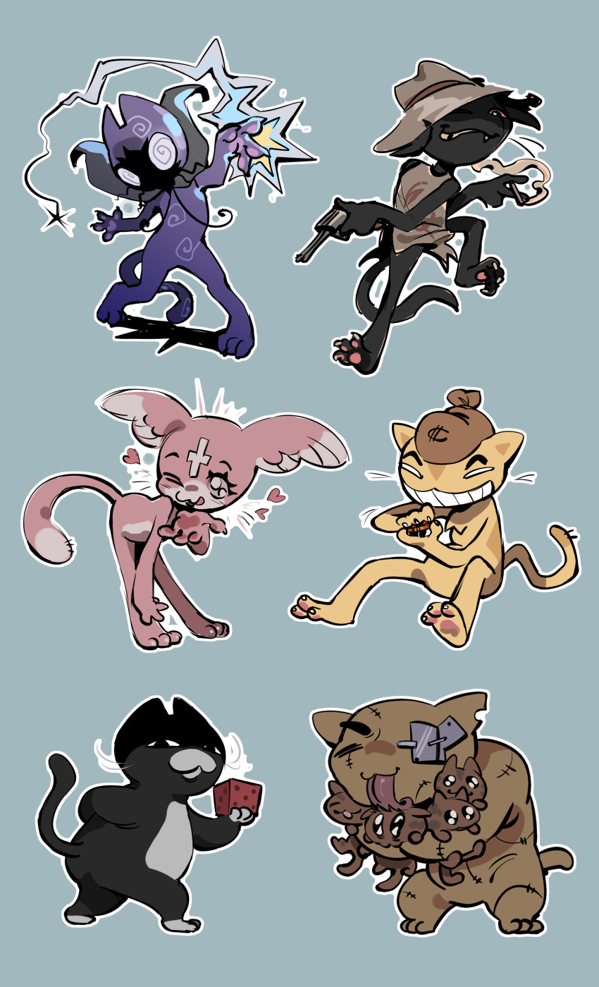 3boys, 3girls, @_@, absurdres, animal, animal_ears, b1dl0, blue_background