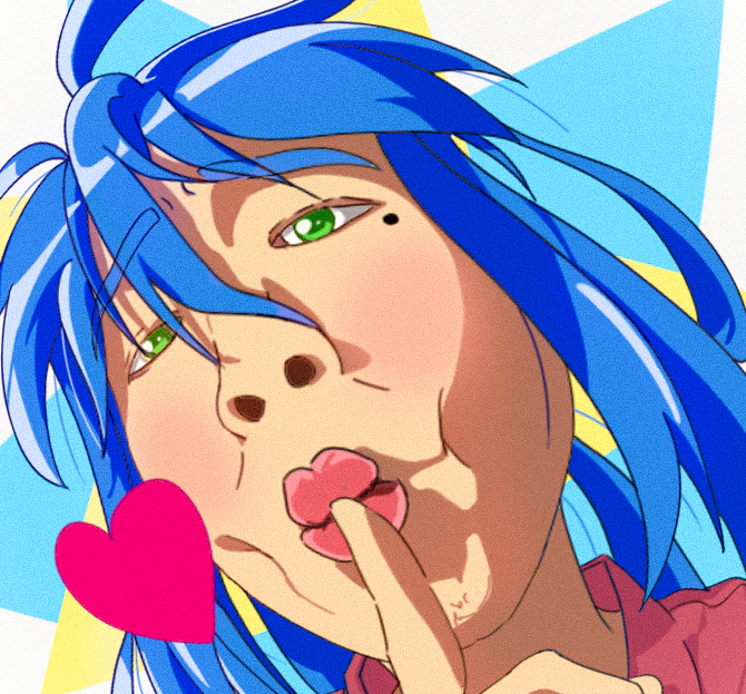 1girl, blue_background, blue_hair, chinese_commentary, close-up, closed_mouth, commentary_request, dutch_angle