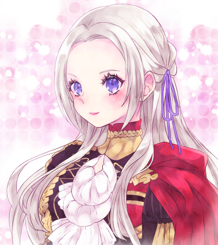 1girl, ben-day_dots, breasts, cape, closed_mouth, commentary_request, edelgard_von_hresvelg, fire_emblem