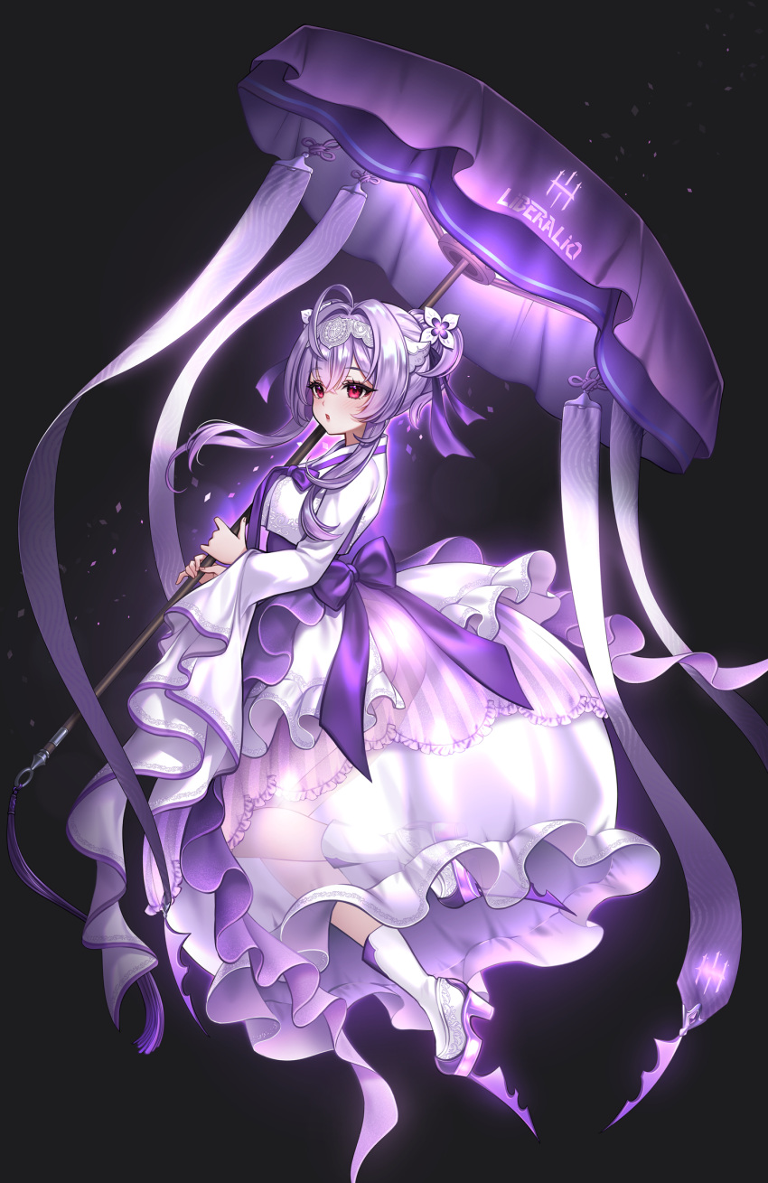 1girl, ahoge, black_background, bow, character_name, commentary_request, fingernails, goddess_of_victory:_nikke