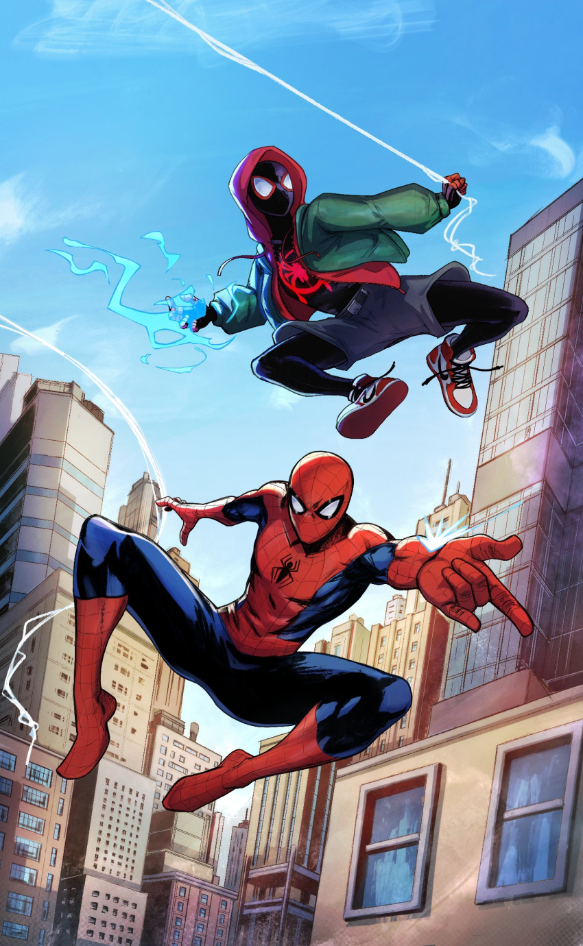 2boys, alex_dos_diaz, bodysuit, highres, male_focus, marvel, multicolored_bodysuit, multiple_boys
