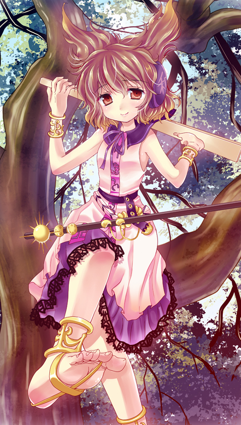 anklet, barefoot, barefoot_sandals, bracelet, brown_eyes, brown_hair, earmuffs, feet
