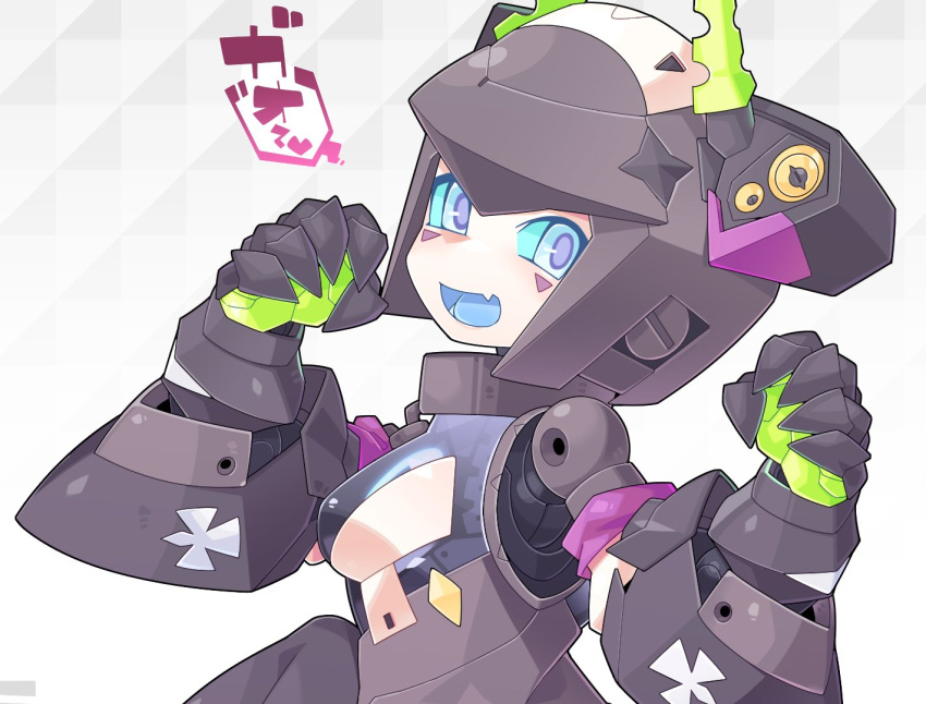 1girl, android, blue_eyes, blue_sclera, blue_tongue, clothed_robot, colored_sclera, colored_tongue