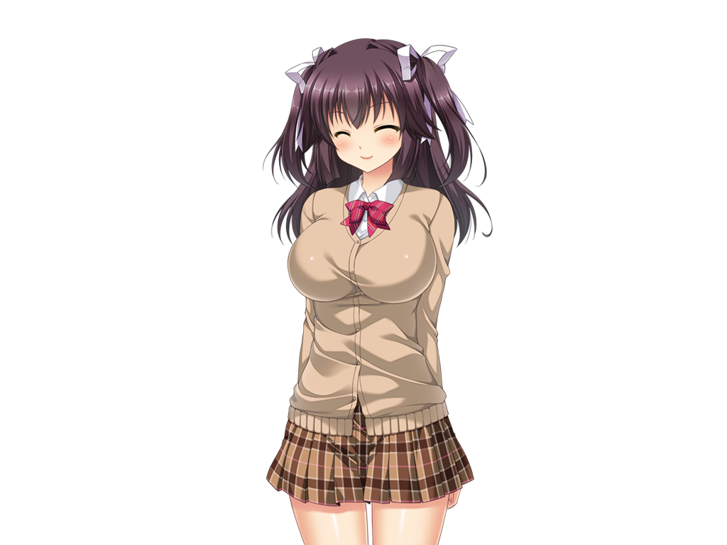 1girl, ^_^, aomi_riru, black_hair, blush, bow, bowtie, breasts