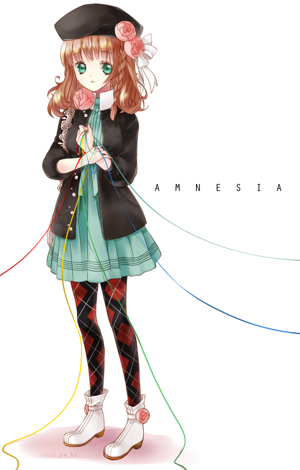 amnesia, amnesia_(idea_factory), argyle, argyle_legwear, boots, braid, brown_hair, character_request