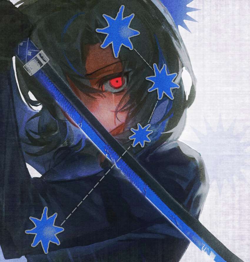 1girl, araya_(project_moon), black_gloves, black_hair, black_jacket, chinese_commentary, close-up, commentary_request