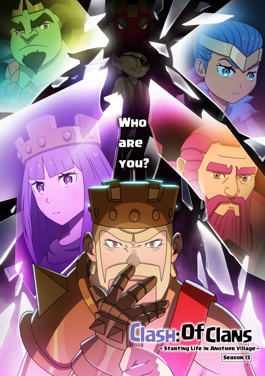 absurdres, archer_queen_(clash_of_clans), barbarian_king, blonde_hair, character_request, clash_of_clans, crown, facial_hair