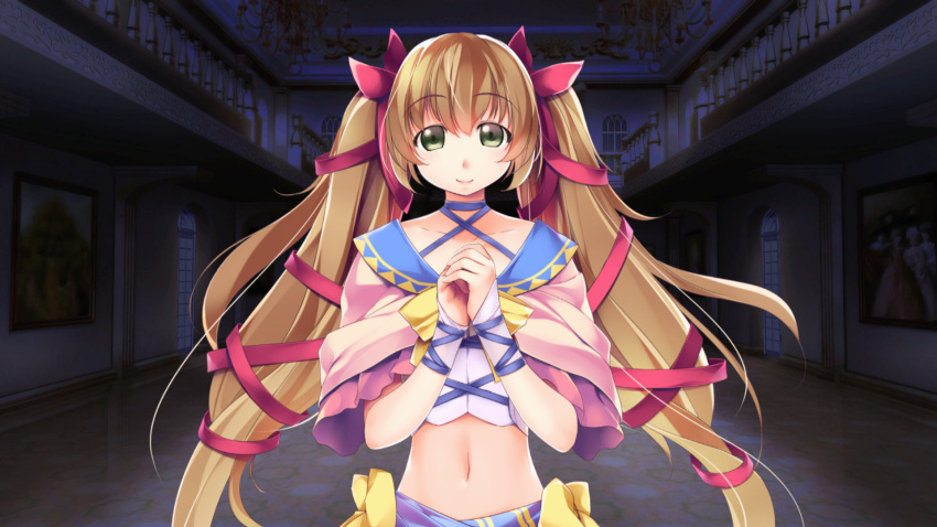 1girl, atelier-moo, blush, bow, brown_hair, capelet, carol_(our_battle_has_just_begun!), closed_mouth