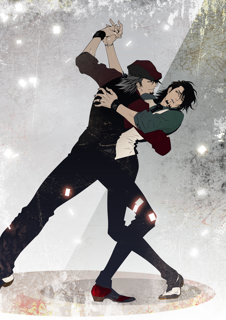 bracelet, brown_eyes, brown_hair, cabbie_hat, dancing, dark_persona, dual_persona, ebitetsu