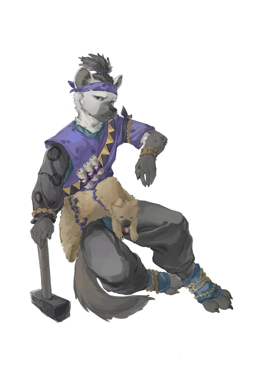 1boy, arknights, black_hair, black_pants, claws, closed_mouth, commentary, furry