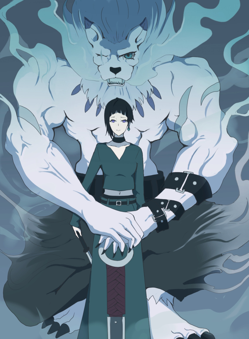 1boy, 1girl, blue_theme, commentary_request, digimon, digimon_(creature), digimon_beatbreak, furry