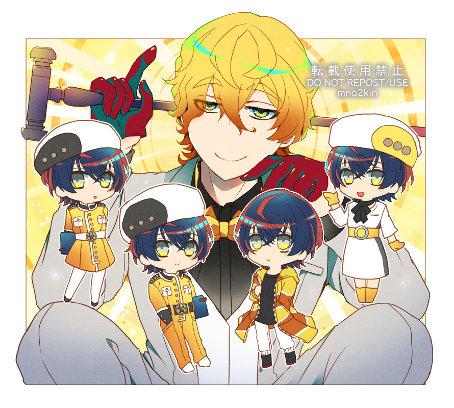1boy, 1girl, alternate_costume, black_hair, black_shirt, border, bow, bowtie