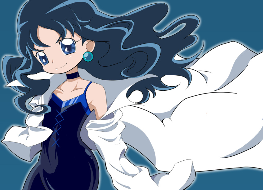 blue, blue_eyes, blue_hair, choker, cure_marine_mirage, dark_marine, dark_persona, earrings