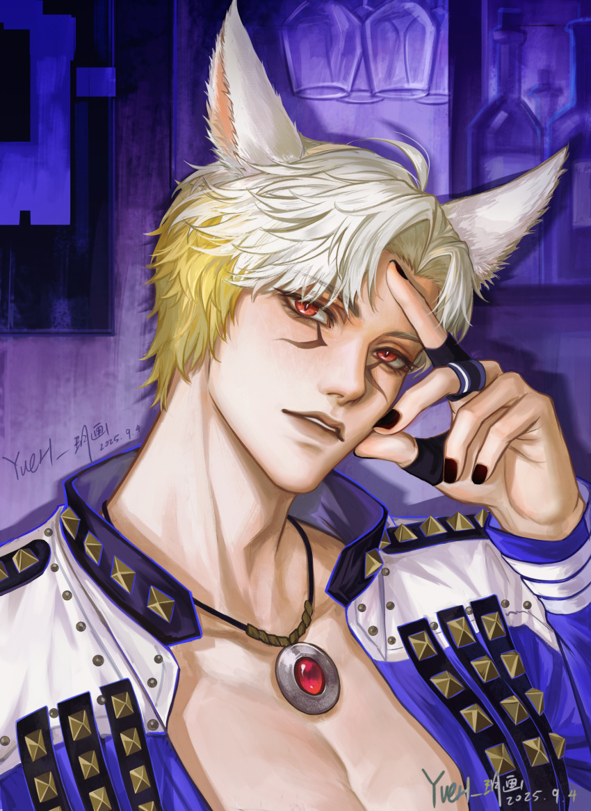 1boy, absurdres, animal_ears, blonde_hair, cat_boy, cat_ears, commentary, english_commentary