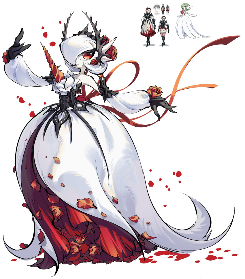 1girl, alternate_color, alternate_shiny_pokemon, arms_up, bare_shoulders, black_corset, black_gloves, bob_cut