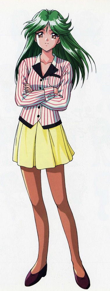 1girl, 90s, asou_kasumi, brown_eyes, brown_legwear, crossed_arms, dress, female
