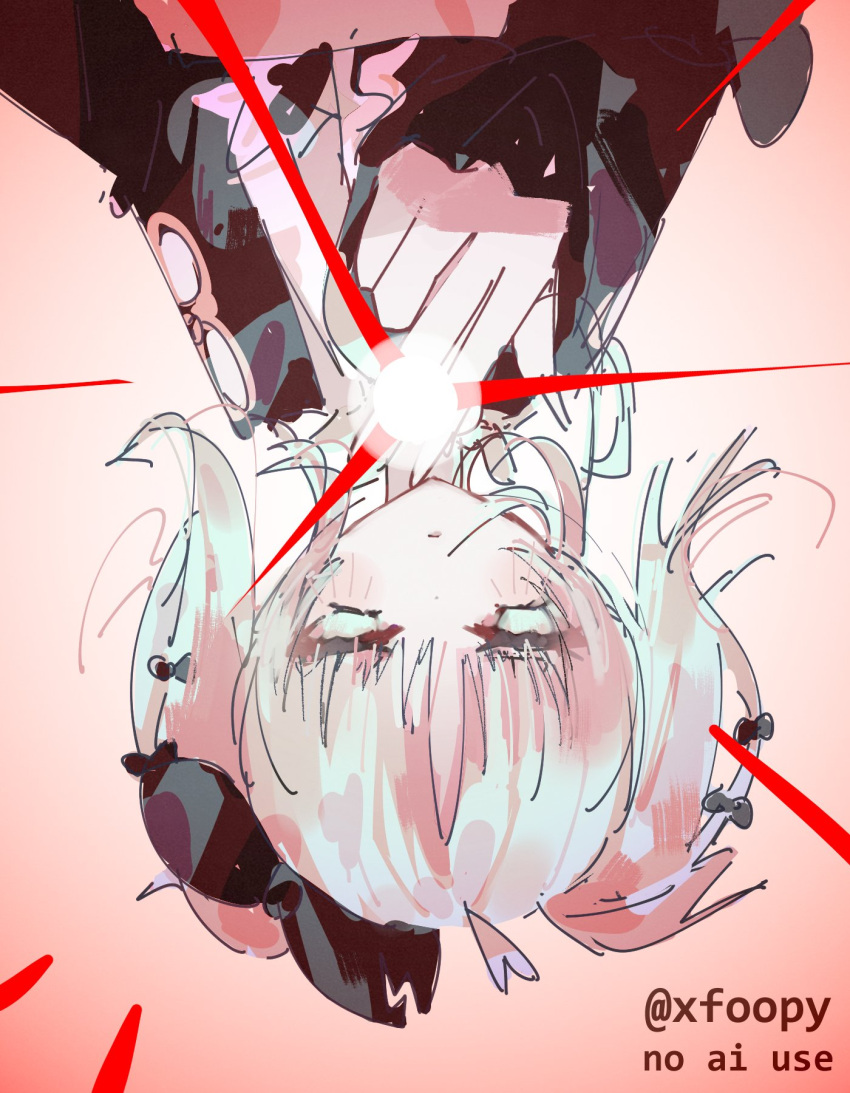 aqua_eyes, aqua_hair, artist_name, black_kimono, bow, commentary_request, foopy, gojou's_imaginary_technique