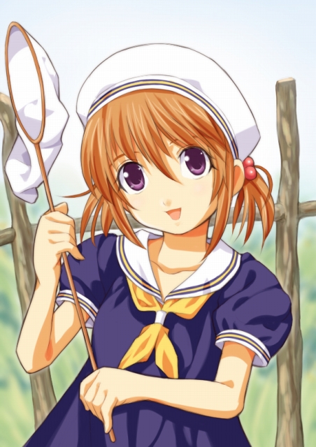butterfly_net, dress, hand_net, hat, hinako, hinako_(sister_princess), mizugame, purple_eyes