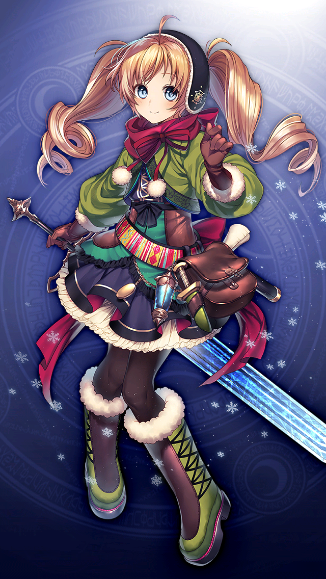 1girl, ahoge, bag, blue_background, blue_eyes, blue_skirt, boots, brown_bag